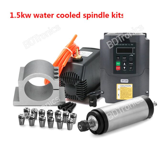 1.5KW Water Cooled Spindle Motor with VFD, Pump, Aluminium Mount ER11 Collet Sets main product photo