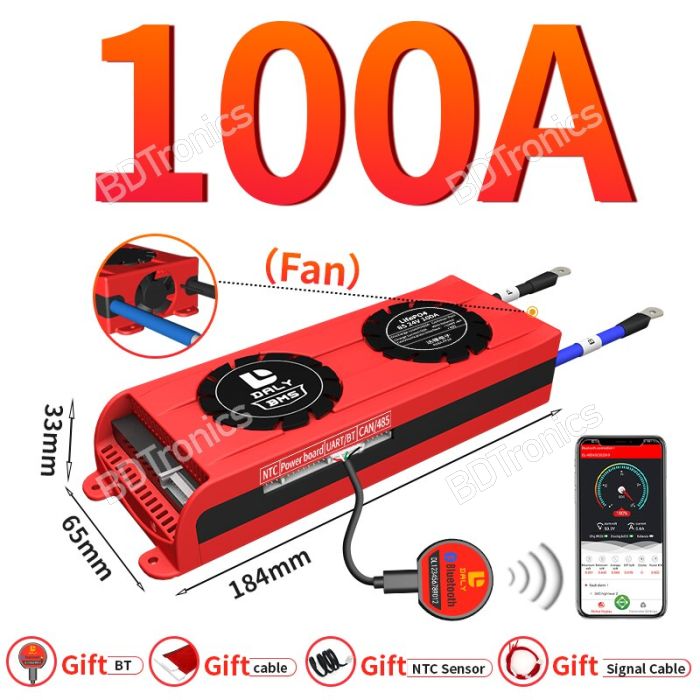 DALY SMART BMS 16S 48V 100A with Balance for Lithium Iron Phosphate LiFePO4 Battery with Fan + Bluetooth main product photo