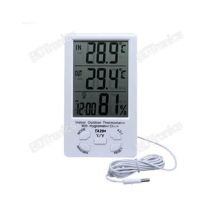 Indoor Outdoor Thermometer & Hygrometer With Clock TA298 in Bangladesh