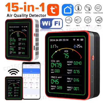 Tuya WiFi 15-in-1 Air Quality Detector AQI PM0.3 PM1.0 PM2.5 PM10 CO CO2 TVOC HCHO in BD, Bangladesh by BDTronics