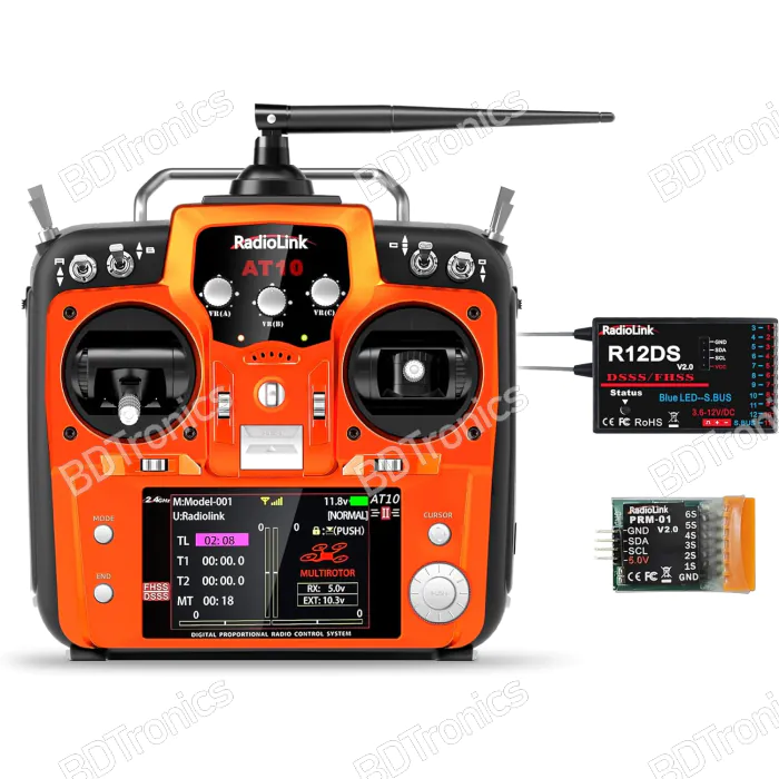 Radiolink AT10II 12 Channel RC Transmitter and R12DS Receiver Radio  Control System with PRM-01 Module (Mode 2)
