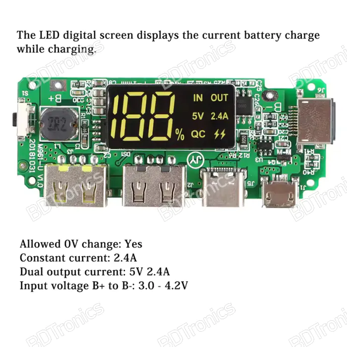 Dual USB Mobile Power Bank Circuit 5V USB Type-C Quick - Main Image