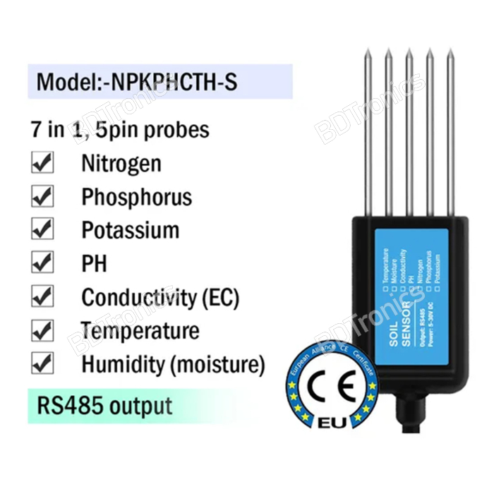 Soil npkphcth sensor 7 in 1 agricultural npk sensor rs485 modbus