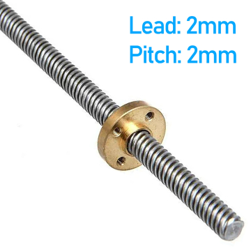 T8 Lead Screw Length 1000mm (Lead 2mm Pitch 2mm) Thread Trapezoidal Rod with Brass Nut for CNC 3D Printer  in BD, Bangladesh by BDTronics