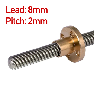 T8 Lead Screw Length 1000mm (Lead 8mm Pitch 2mm) Thread Trapezoidal Rod with Brass Nut for CNC 3D Printer  in BD, Bangladesh by BDTronics