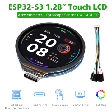 ESP32-S3 Development Board with 1.28inch Round Touch LCD Accel + Gyro in BD, Bangladesh by BDTronics