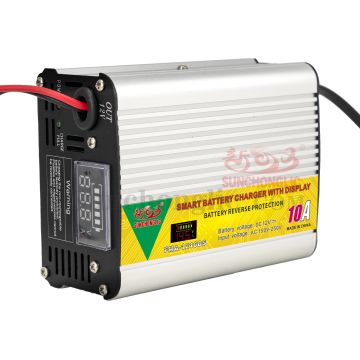 Digital 12V 10A Car Solar Autorickshaw Lead Acid Battery Charger with LED Display
