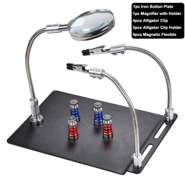 Magnetic Plate Soldering Clamp Helping Hand Magnifying Glass for PCB Repair