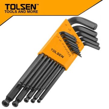 TOLSEN 13PCS Ball Point Long Arm Allen Hex Key Set (Inches) Black Finish
