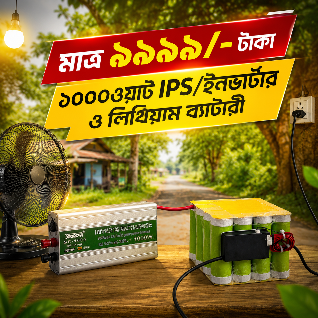 মাত্র ৯,৯৯৯ টাকায় ১০০০ ওয়াট IPS ইনভার্টার + লিথিয়াম ব্যাটারী
