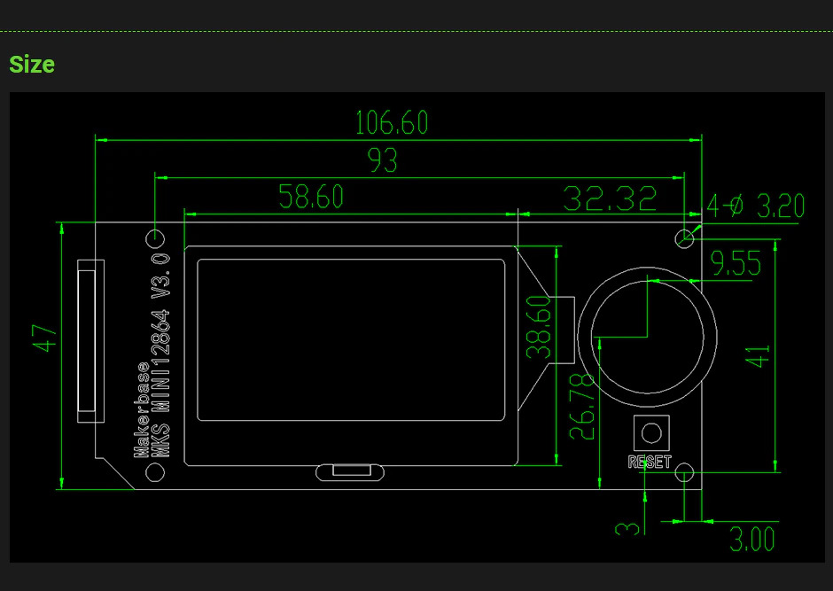 Makerbase MKS 12864 V3.0 Smart LCD with SD slot dimension